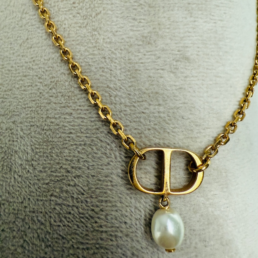 Dior Gold Necklace with Pearl Accent (Petit CD Necklace)